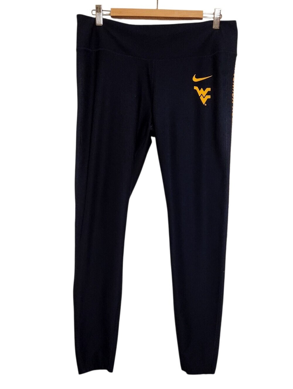 NIKE | Women's Navy Blue & Gold WVU Mountaineers Sports Leggings (Size XL)